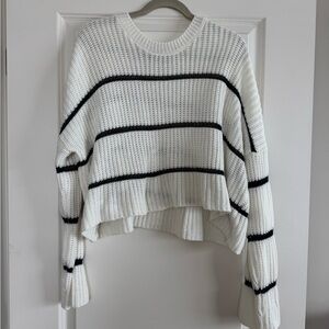 Striped White and Navy Blue Women's Sweater